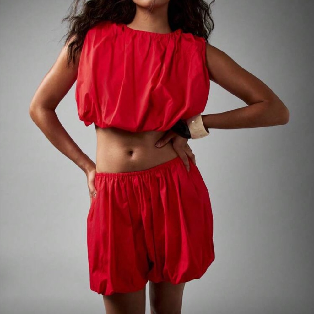 Vibrant Red Sleeveless Top and Shorts Set